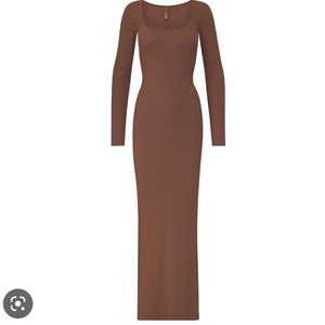 Skims Soft Lounge Long Sleeve Dress in Wood
